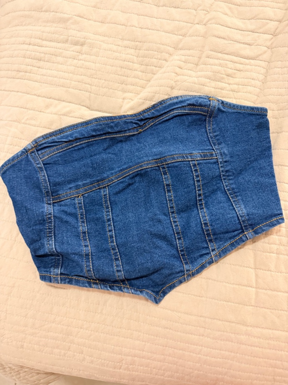 Denim Strapless Crop Top - Blue
